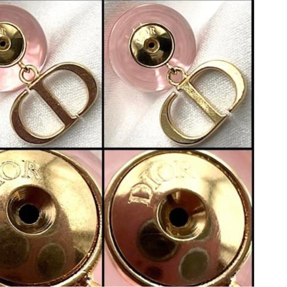Dior Gold CD Drop Earrings with Blush Pink and Amber Beads - Picture 3 of 5
